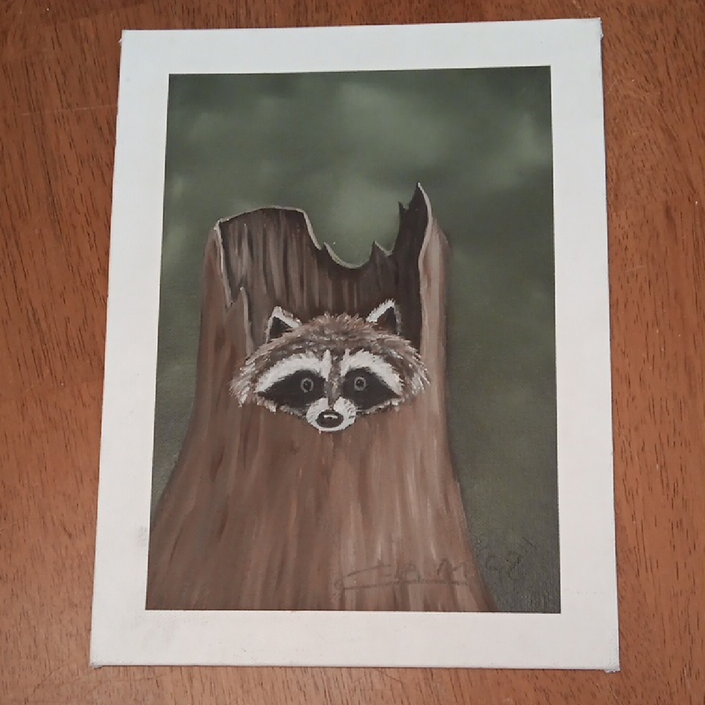 Art Raccoon in Tree Stump Art Print 1998     3/25
